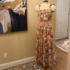 Tory Burch Peach and Green Floral Maxi Dress